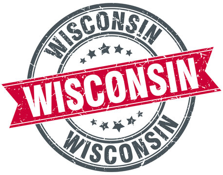 Wisconsin red round grunge vintage ribbon stamp