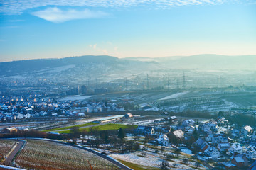 Blue sky with slight yellow shining in Remstal Germany / Famous wine growing area of Remstal in Germany