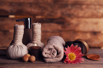 Beautiful spa composition on wooden background