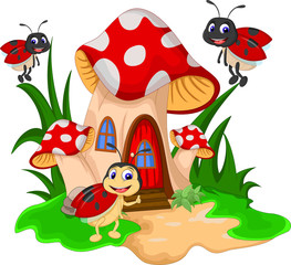 Obraz na płótnie Canvas Funny ladybugs on mushroom