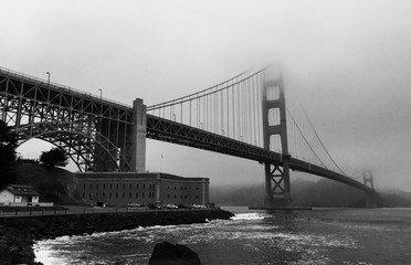 golden gate bridge in black and white style
