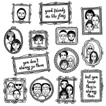 Good friends are like stars: you don't always see them, but you know they're always there - cute hand drawn picture frames with people and inspirational quote