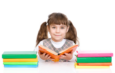 cute girl read book. isolated on white background