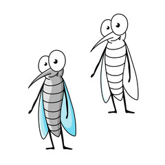 Friendly smiling cartoon gray mosquito