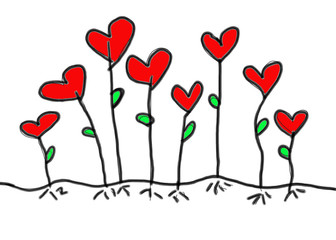 Fototapeta na wymiar Red heart in hand drawn design idea tree of love for Valentine's