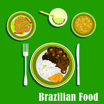 Brazilian cuisine icons with national dishes