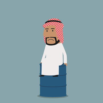 Sad arabian businessman on the oil tank