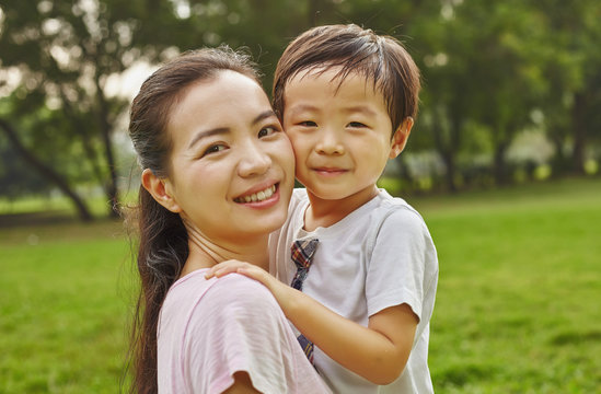 Asian mom with son