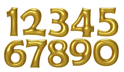 Gold number foil balloon set with clipping path