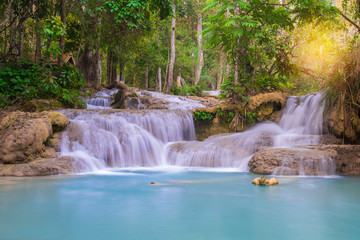 Fototapeta na wymiar Waterfall in rain forest, Tat Kuang Si Waterfalls at Luang praba