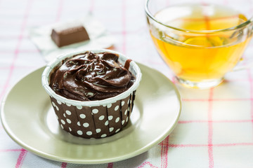 Chocolate cupcake and tea
