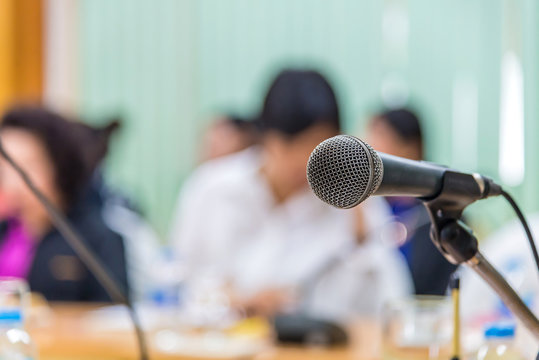 microphones in meeting room at conference hall