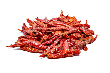 Dried red hot peppers isolated on white background