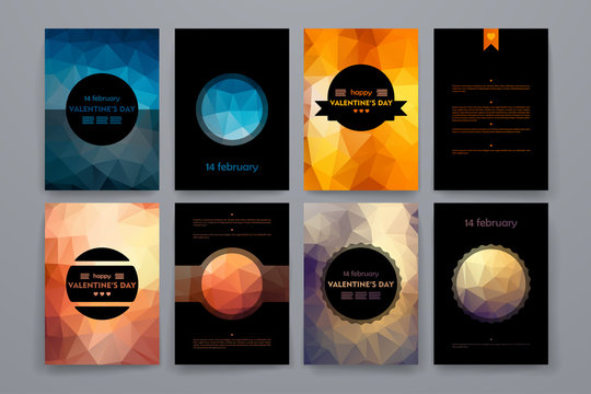 Set of brochures in poligonal style on Valentine&rsquo;s Day theme