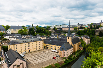 View on the Grund district of Luxembourg City with Neumuenster A