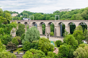 Fototapeta na wymiar Old Bridge - Passerelle Bridge Or Luxembourg Viaduct In Luxembou