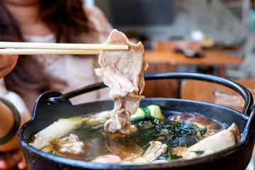 Slice of pork in hotpot, Shabu Shabu and Sukiyaki, Japanese food