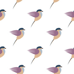 Seamless vector pattern with animals. Symmetrical background with colorful birds on the white backdrop. Series of Animals and Insects Seamless Patterns.