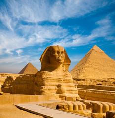 Full Sphinx Profile Pyramids Walkway Giza - obrazy, fototapety, plakaty