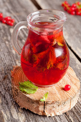 Summer berry cold drink (juice, cocktail, fruit tea) with mint