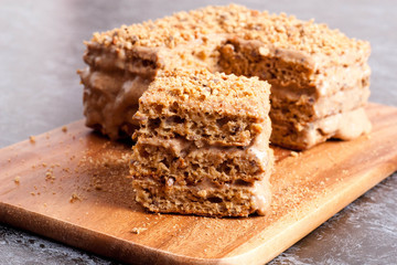 delicious honey cake on a desk