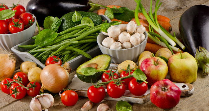 Fresh healthy organic vegetables and fruits.