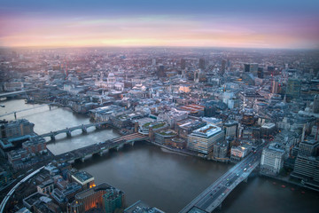 LONDON, UK - JANUARY 27, 2015: panoramic view City of London at sunset
