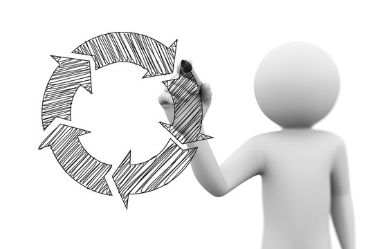 3d person drawing flow chart on transparent screen