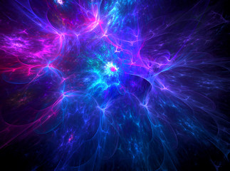 Blue - pink glow, flash. Space wind. The abstract image. Digital