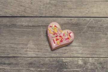 Baked valentine's heart covered with pink icing