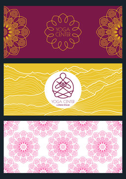 Set Of Vector Banners Template For For Yoga Class. Linear Illust