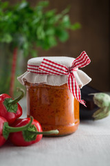 Ajvar, a delicious roasted red pepper and eggplant dish
