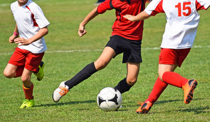 Young soccer players  in action