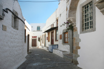street in the old town of Patmos, Greece.