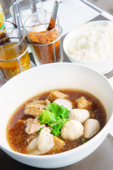 Beef soup with meat ball. thai food.