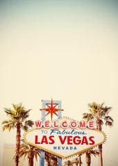 Crédence de cuisine en verre imprimé Las Vegas Signe rétro stylisé de bienvenue à Las Vegas avec espace de copie.