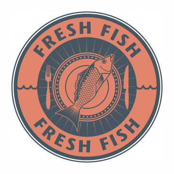 Stamp with fish shape and the word Fresh fish