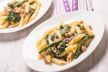 pasta with chickpeas asparagus and spinach