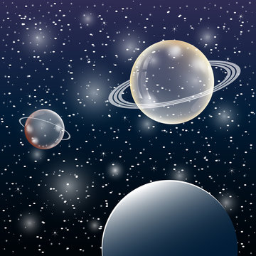Vector Space Background with planets and satellite. Place for text.