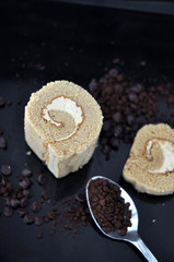 Coffee Roll Cake with Spoon of Coffee