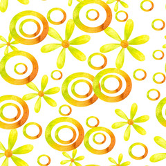 Fototapeta premium pattern geometric shapes yellow /Flowers and circles. Watercolor painting. Can be used for postcards, prints, paper wrapping and design 