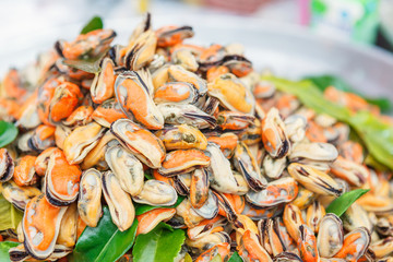 Mussel in the market,Food background.