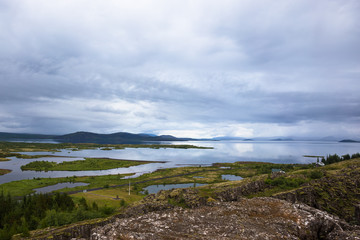 Thingvellir National Park - famous area in Iceland right on the spot where atlantic tectonic plates meets. UNESCO World Heritage Site