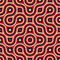 Vector Seamless Wavy Lines Irregular Retro Grungy Blue Red Tan Pattern