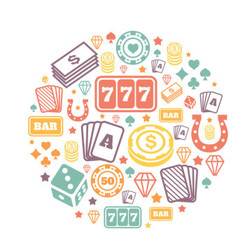 Gambling Icons Set, Casino And Card, Poker Game.  Backround