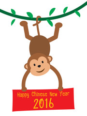 Monkey holding board "Happy Chinese New Year 2016"