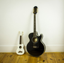 Ukulele and acoustic guitar