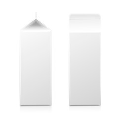 White cardboard package for diary products, juice or milk. Packaging collection. illustration.