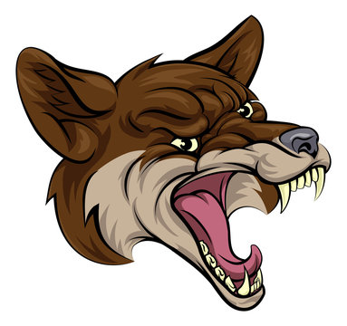 brown snarling wolf head mascot clip art preview