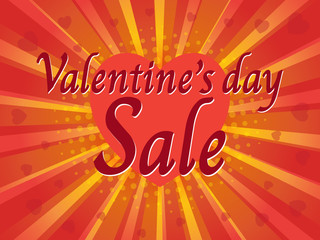 Valentine's day sale, wording in comic speech bubble on burst ba